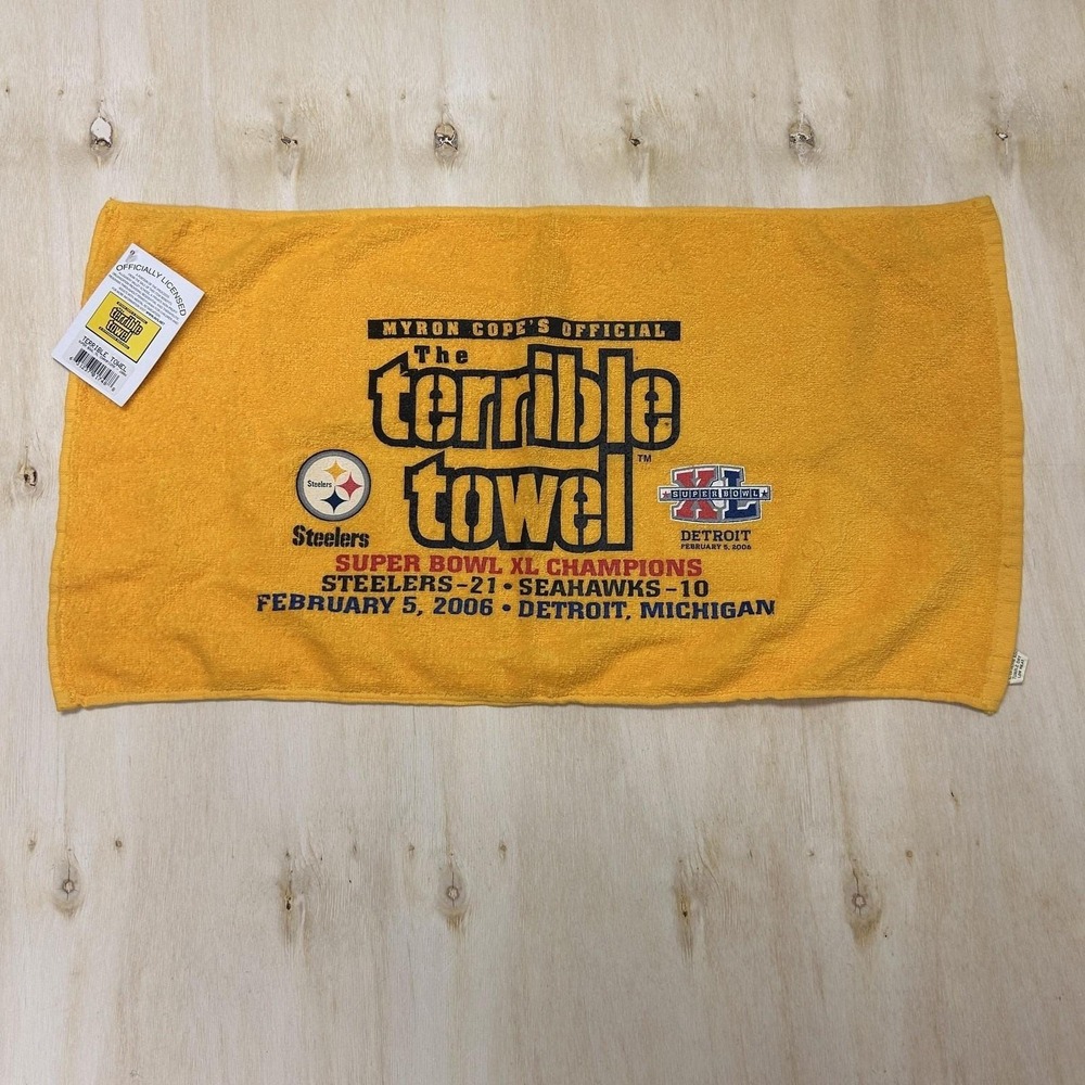 Y2K Pittsburgh Steelers Towel Yellow NFL Terrible Towel Super Bowl XL Detriot 06